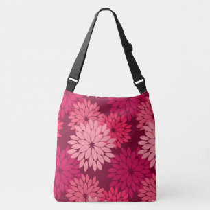 Moderne florale Kimono Print, Coral Pink & Burgund Tragetaschen Mit Langen Trägern