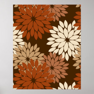 Moderne florale Kimono Print, Dunkelbraun und Tan Poster