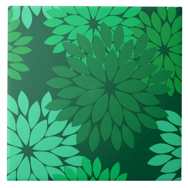 Moderne florale Kimono Print, Emerald und Jade Gre Fliese (Vorderseite)