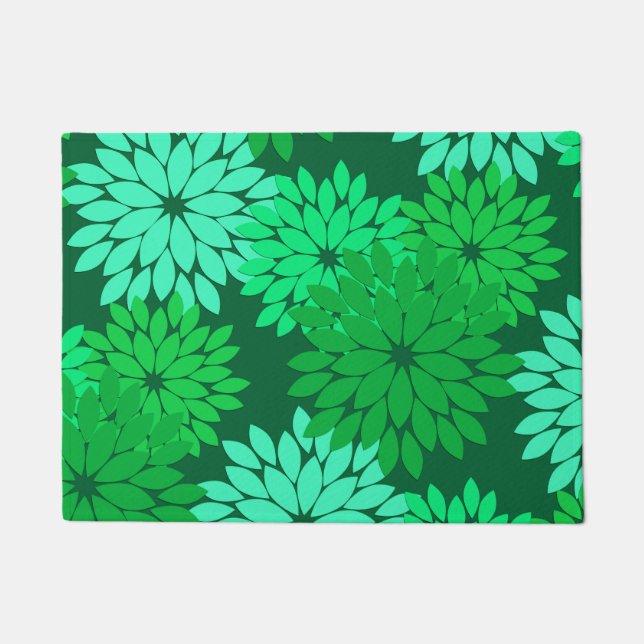 Moderne florale Kimono Print, Emerald und Jade Gre Fußmatte (Vorderseite)