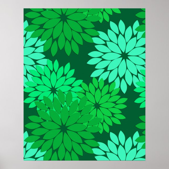 Moderne florale Kimono Print, Emerald und Jade Gre Poster (Vorne)
