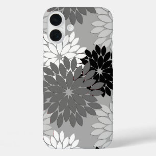 Moderne florale Kimono Print, grau, schwarz und we iPhone 16 Plus Hülle