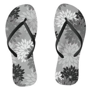 Moderne florale Kimono Print, grau, schwarz und we Flip Flops