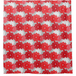 Moderne florale Kimono Print, Korallenrot und Grau Duschvorhang