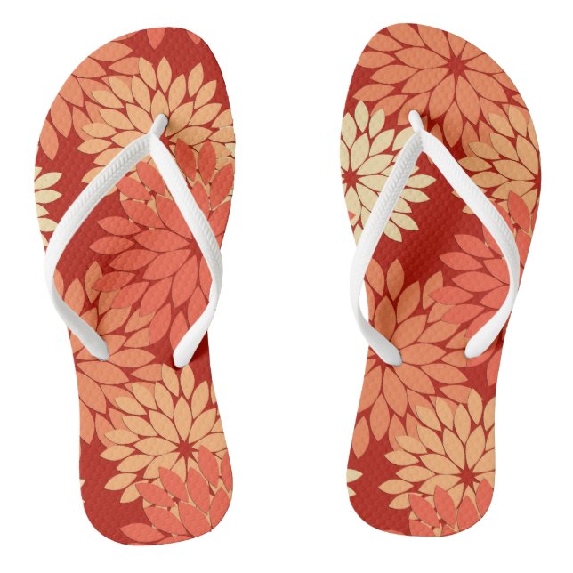 Moderne florale Kimono Print, Mandarin Orange Flip Flops (Fußbett)