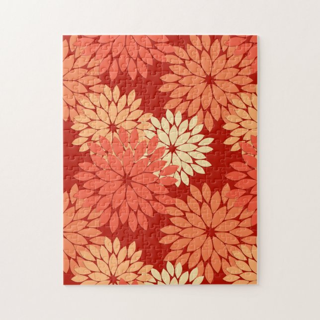 Moderne florale Kimono Print, Mandarin Orange Puzzle (Vertikal)
