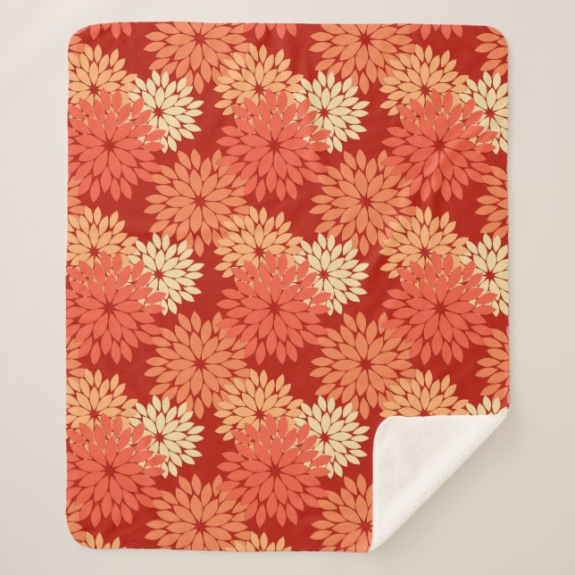 Moderne florale Kimono Print, Mandarin Orange Sherpadecke (Vorderseite)
