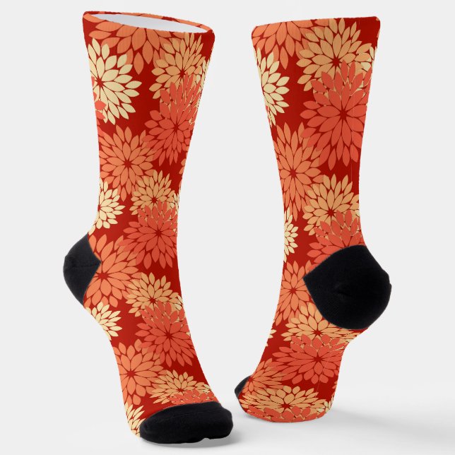 Moderne florale Kimono Print, Mandarin Orange Socken (Gewinkelt)