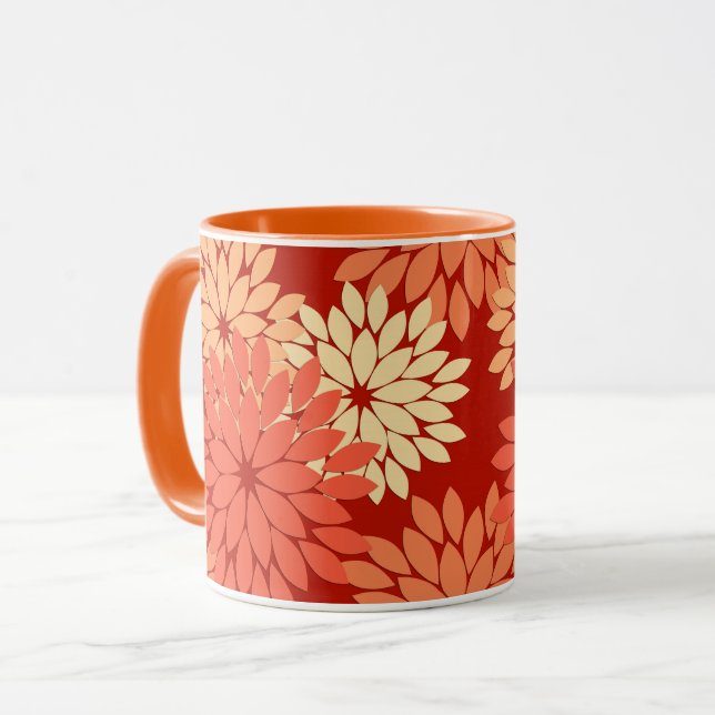 Moderne florale Kimono Print, Mandarin Orange Tasse (Vorderseite Links)