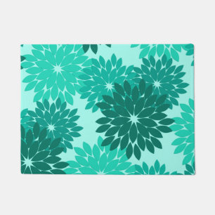 Moderne florale Kimono Print, Türkis, Aquamarin &  Fußmatte