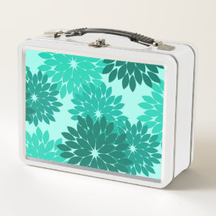 Moderne florale Kimono Print, Türkis, Aquamarin &  Metall Brotdose