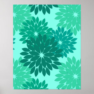 Moderne florale Kimono Print, Türkis, Aquamarin &  Poster