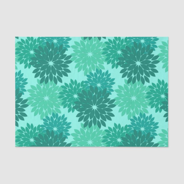 Moderne florale Kimono Print, Türkis, Aquamarin &  Seidenpapier (Vorderseite)