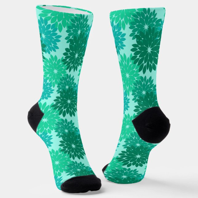 Moderne florale Kimono Print, Türkis, Aquamarin &  Socken (Gewinkelt)