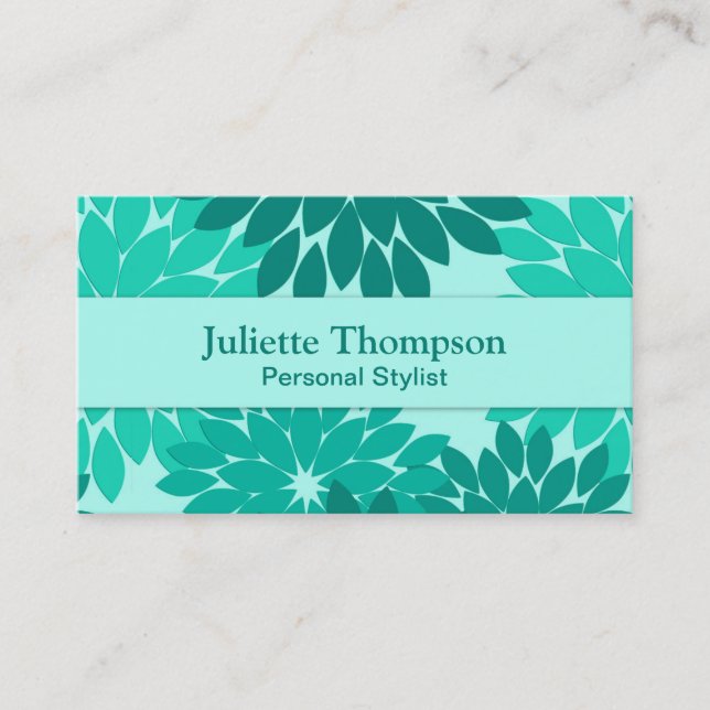Moderne florale Kimono Print, Türkis, Aquamarin &  Visitenkarte (Vorderseite)