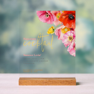 Moderne Florale Mohn-Signatur-Cocktail Acrylschild