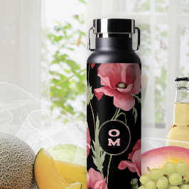 Moderne florale Monogramm Rosa Große Mohn Trinkflasche