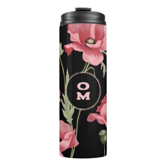 Moderne florale Monogramm rosa Poppe Thermosbecher (Vorderseite)
