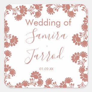 Moderne florale Motif Nuetral Wedding Plaque Quadratischer Aufkleber