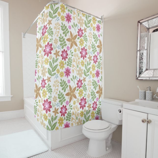 Moderne florale Multicolor Sommer-Blume Duschvorhang (Beispiel)