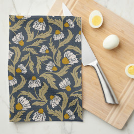 Moderne florale Navy-Blau-Kegelblumen-Schwarzäugig Geschirrtuch