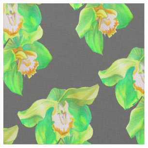 Moderne florale Orchideenlilie, grüne Aquarellkuns Stoff