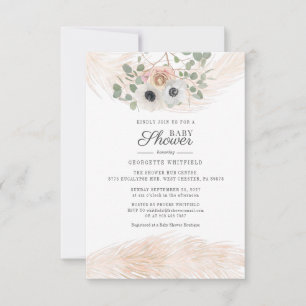 Moderne Florale Pampas-Gras Baby Shower für Mädche Einladung