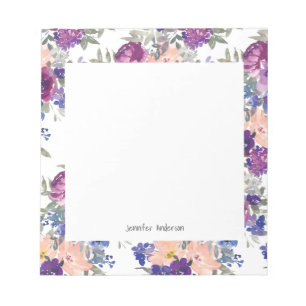 Moderne Florale Personalisierte Name Mauve Pfirsic Notizblock