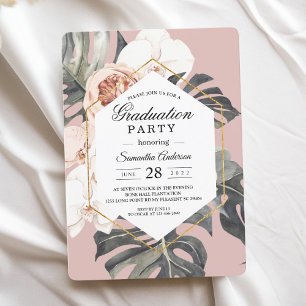 Moderne Florale Pinke Tropische Blätter & Orchidee Einladung