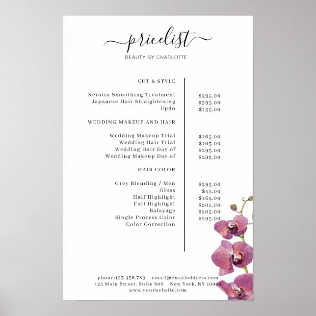 Moderne, florale Preisliste Poster (Vorne)