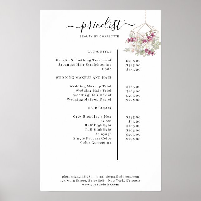 Moderne, florale Preisliste Poster (Vorne)