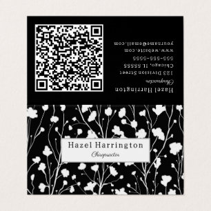 Moderne florale QR-Visitenkarte Schwarz-weiß Visitenkarten