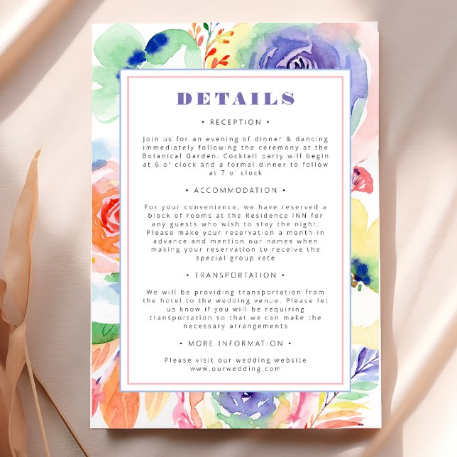 Moderne florale Rainbow LGBTQ Hochzeitdetails Begleitkarte (Von Creator hochgeladen)