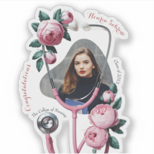 Moderne Florale Rosa Rosen Stethoskop Abschluss Aufkleber