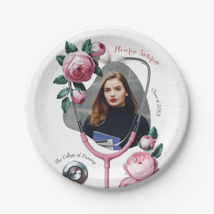 Moderne Florale Rosa Rosen Stethoskop Abschluss Pappteller