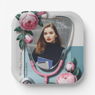 Moderne Florale Rosa Rosen Stethoskop Abschluss Pappteller