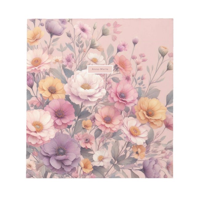 Moderne florale Rose pink mädchenhaft elegant stil Notizblock (Vorderseite)