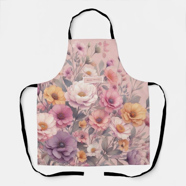 Moderne florale Rose pink mädchenhaft elegant stil Schürze (Vorderseite)