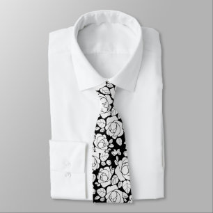 Moderne Florale Rose Schwarz-Weiß Krawatte