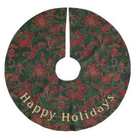 Moderne florale rote grüne Muster Persönliche Nach Polyester Weihnachtsbaumdecke