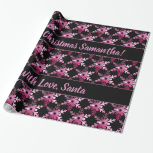Moderne florale Schneeflocken Muster Schwarz Rosa Geschenkpapier