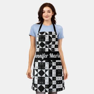 Moderne Florale Schwarz-Weiß-Schachbrettmuster mit Schürze
