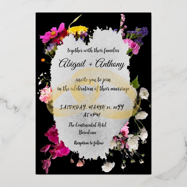 Moderne, florale Stilgrenze Folieneinladung (Vorderseite)