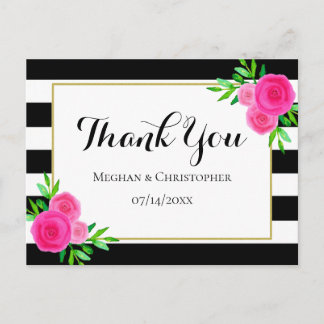 Moderne florale Streifen Hochzeit Vielen Dank Postkarte