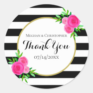 Moderne florale Streifen Hochzeit Vielen Dank Runder Aufkleber