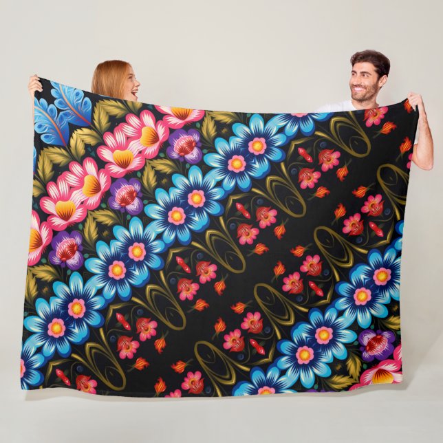Moderne florale Volkskunst Fleecedecke (Beispiel)