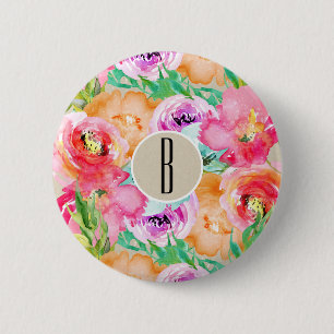 Moderne Florale Wasserfarbe Kraft Rustikal Persona Button