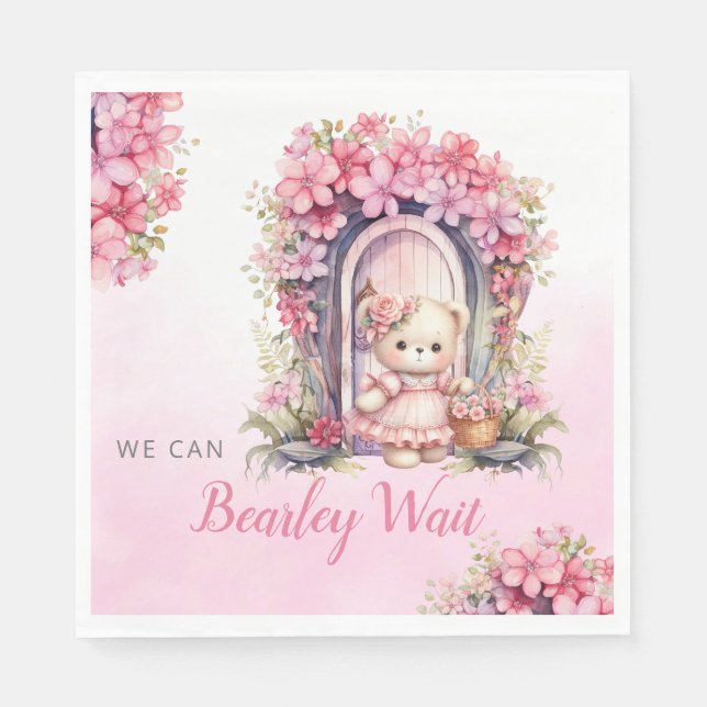 Moderne florale Wasserfarbe Teddy Bären Babydusche Serviette (Vorderseite)