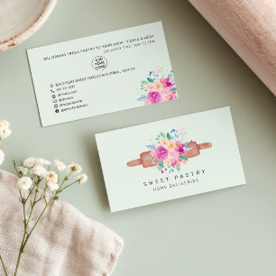 Moderne florale Wasserfarbe Tortenbäckerei Nudelho Visitenkarte