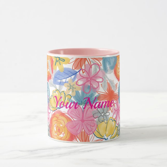 Moderne Florale Wasserfarben-Musterung Tasse (Zentrum)
